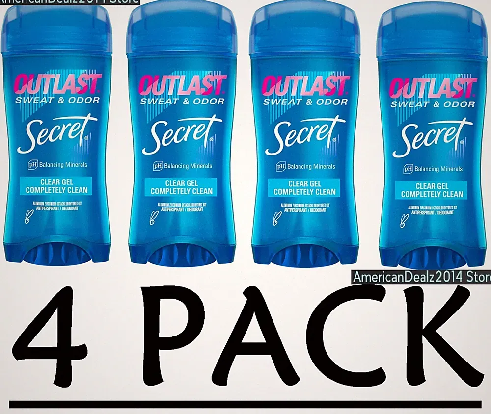 4 PACK - Secret Outlast Clear Gel Deodorant, Completely Clean, 2.6oz EACH!!