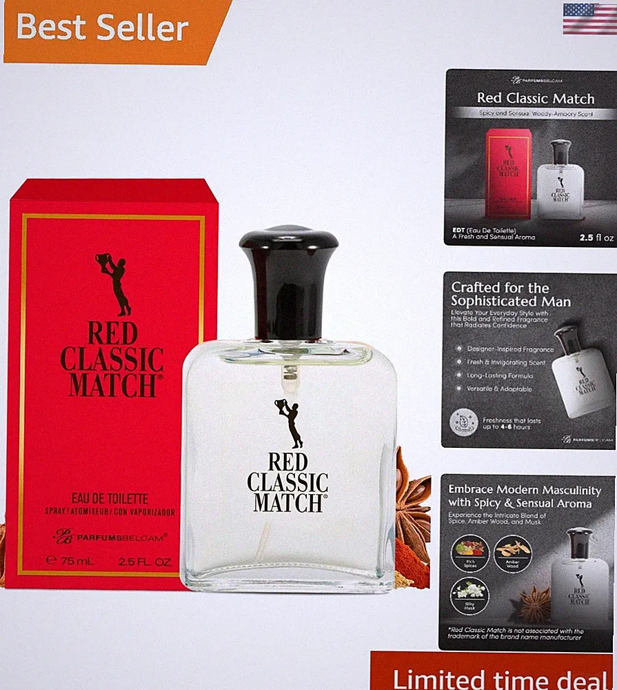 Long-Lasting Spicy Woody Amber Fragrance for Men - Red Classic - 2.54 Fl Oz